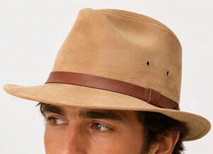 New York Hat & Cap Co Genuine Suede Safari Fedora Hat Tan Brown Band Medium